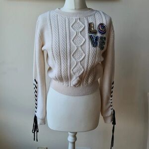 Embroidered Love Cream Sweater